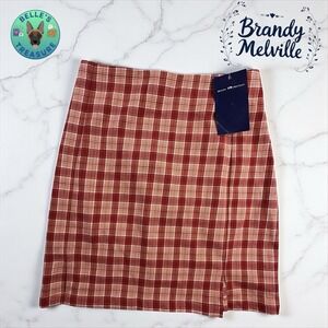 Brandy Melville Cara Skirt Womens One Size Mini Red Plaid Front Slits Back Zip
